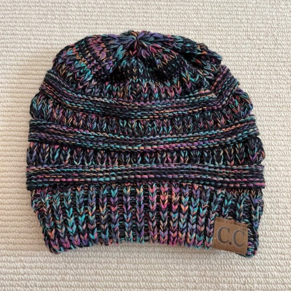 CC Knit Beanie Hat, Multi Colored